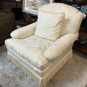 Down Ivory Brocade Chair, Fringe