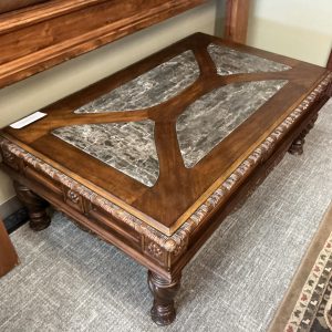 Large Dark Wood/Marble Rectangle Coffee Table